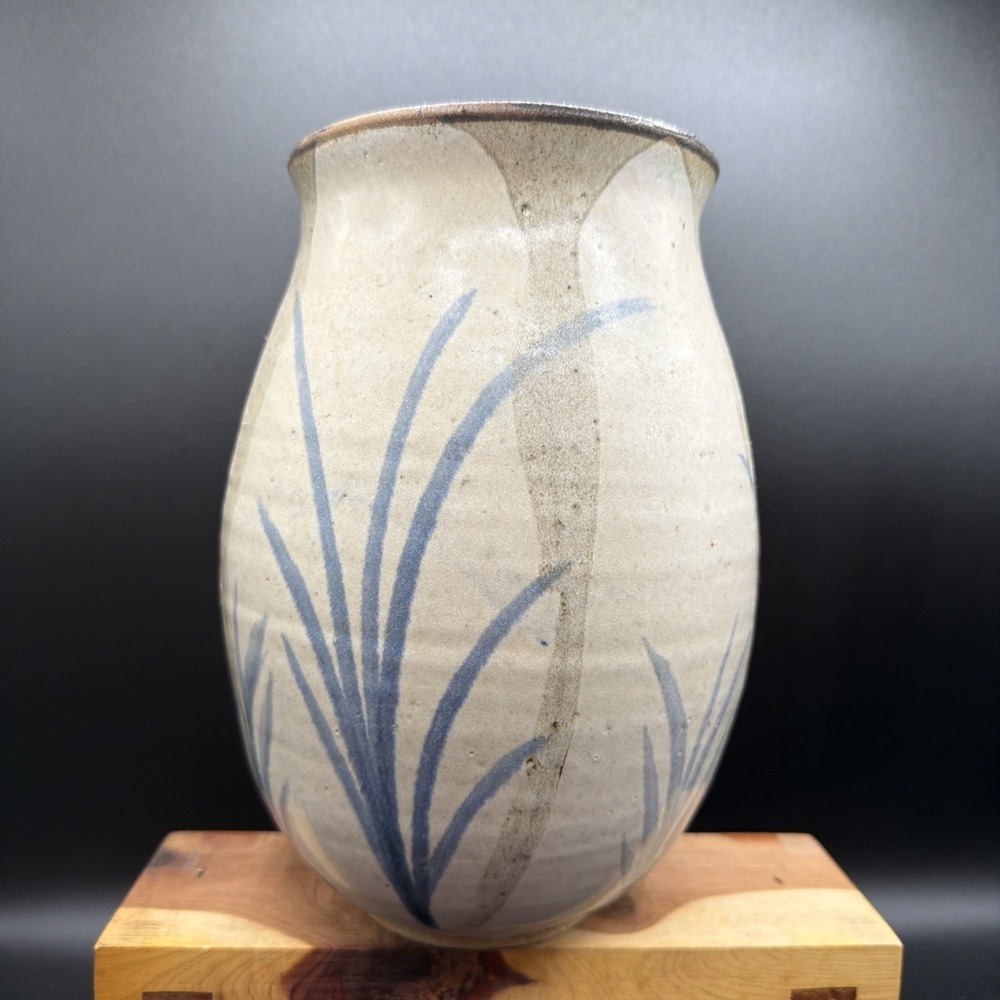 VTG Studio Art Pottery Vase Blue Abstract Signed Craig Norwood 8.5" Tall '90s